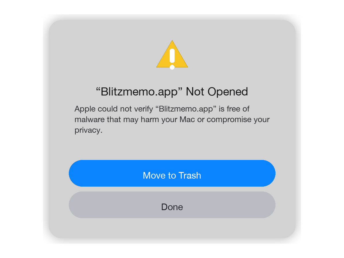 macOS alert: Blitzmemo.app was not opened